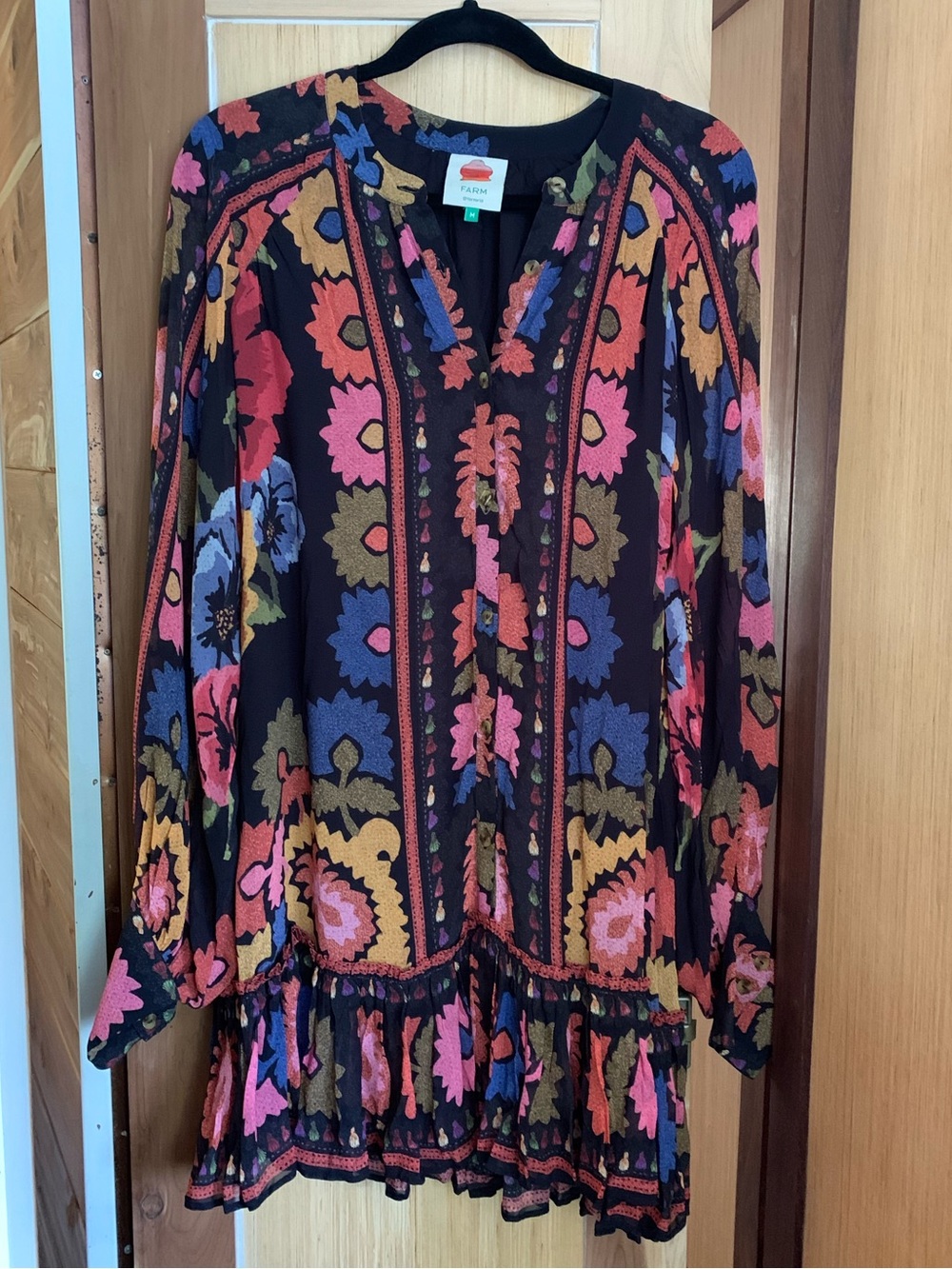 FARM Rio Black Flowers Tapestry Mini Dress